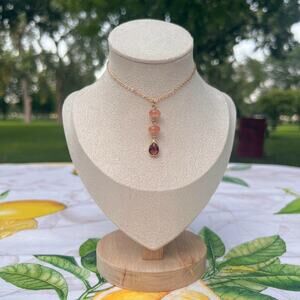 Garnet Peach Jade Crystal Glass Beaded Boho Statement Casual Fun Work Necklace
